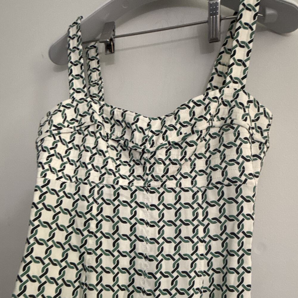 Veronica Beard Women’s 00 White/Green/Black Geometric Square Neck Dress